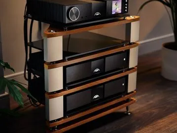 Naim Audio components arranged in a listening system